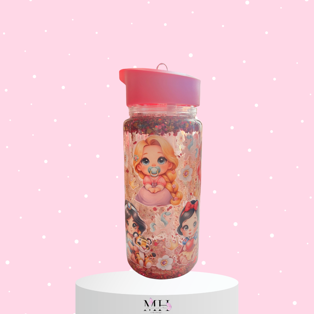 Garrafa tampa Rosa Princesas Baby com palhinha 400ml Glitter- MH