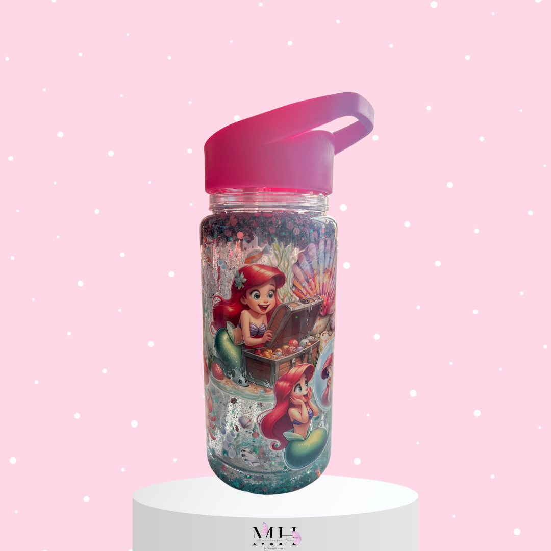 Garrafa tampa Rosa Ariel com palhinha 400ml Glitter- MH