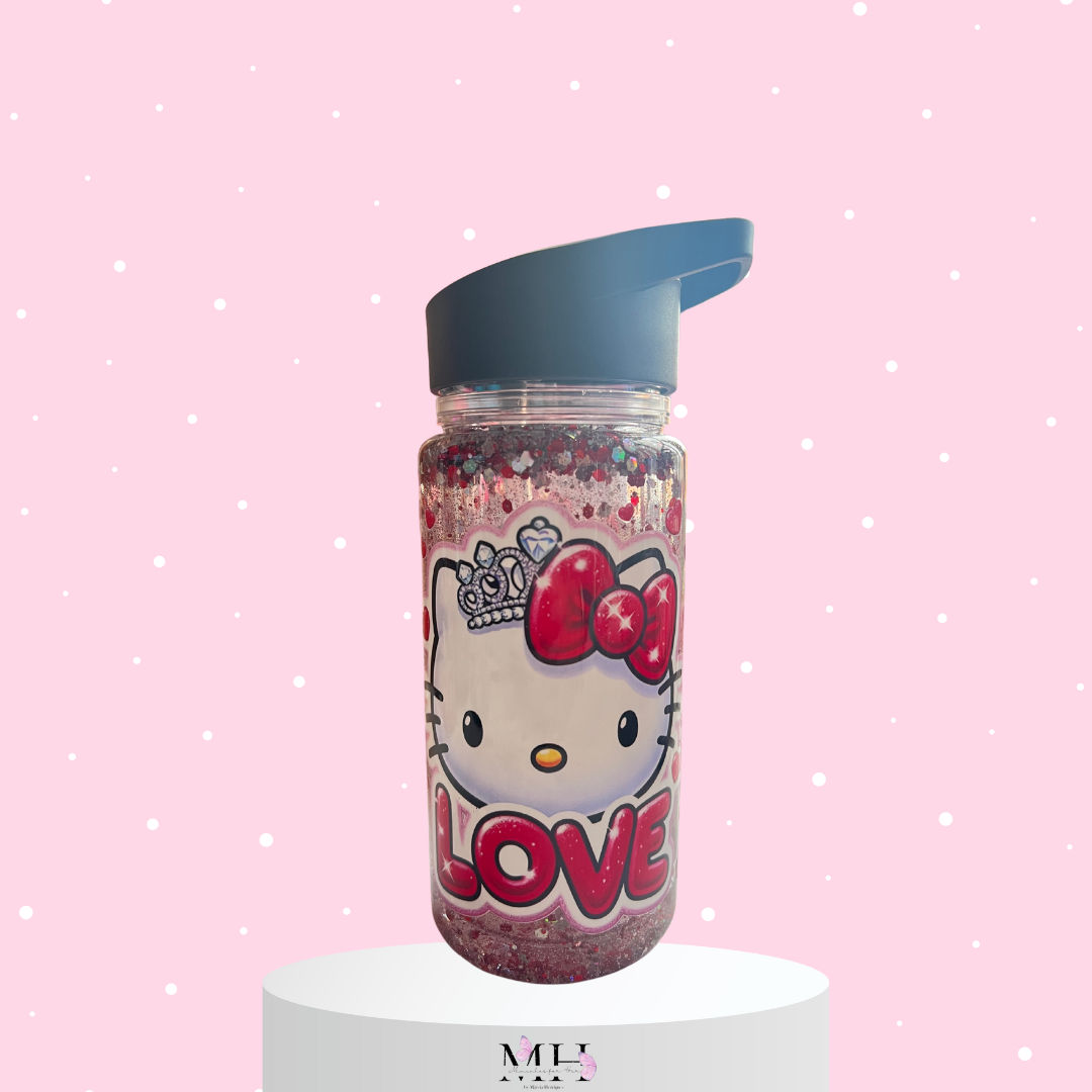 Garrafa tampa Preto Hello Kitty com palhinha 400ml Glitter- MH