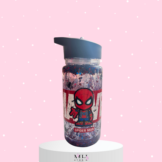Garrafa tampa Preto Spider Man com palhinha 400ml Glitter- MH