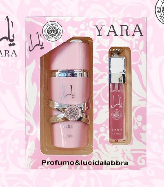 Conjunto de perfume e gloss Yara Rosa