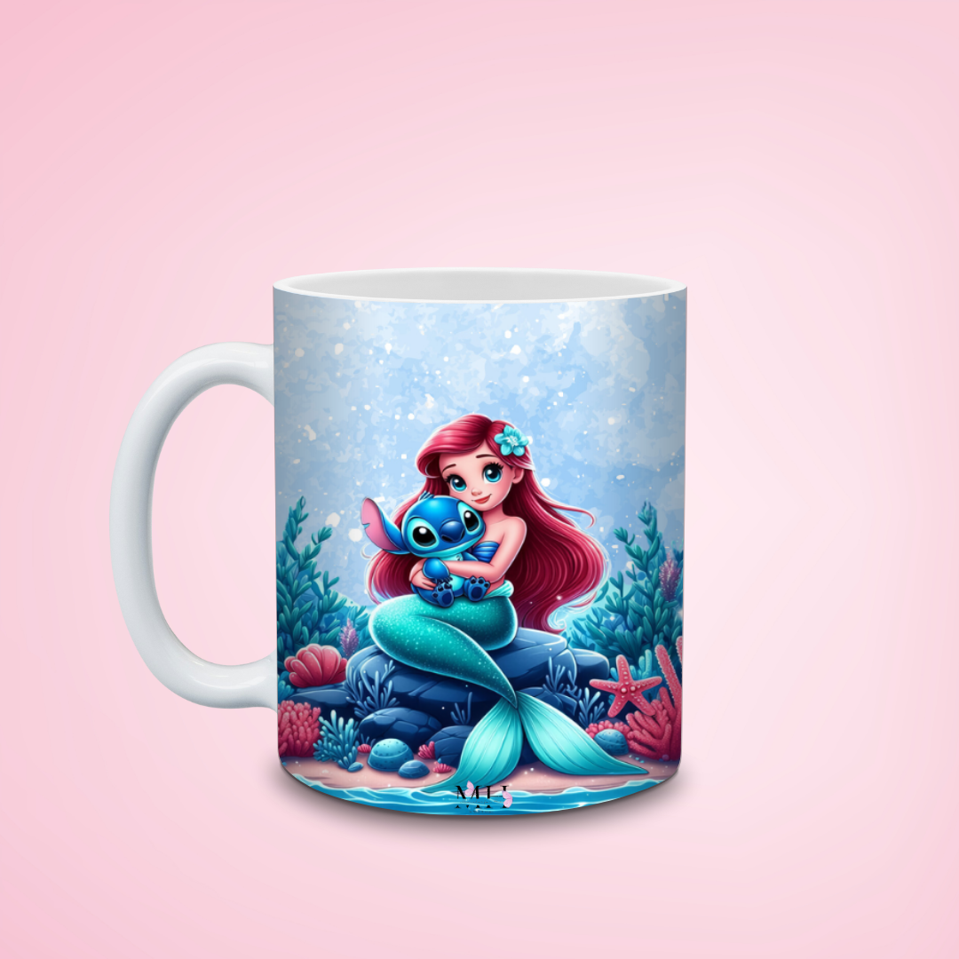 Caneca Pequena Sereia e Stitch